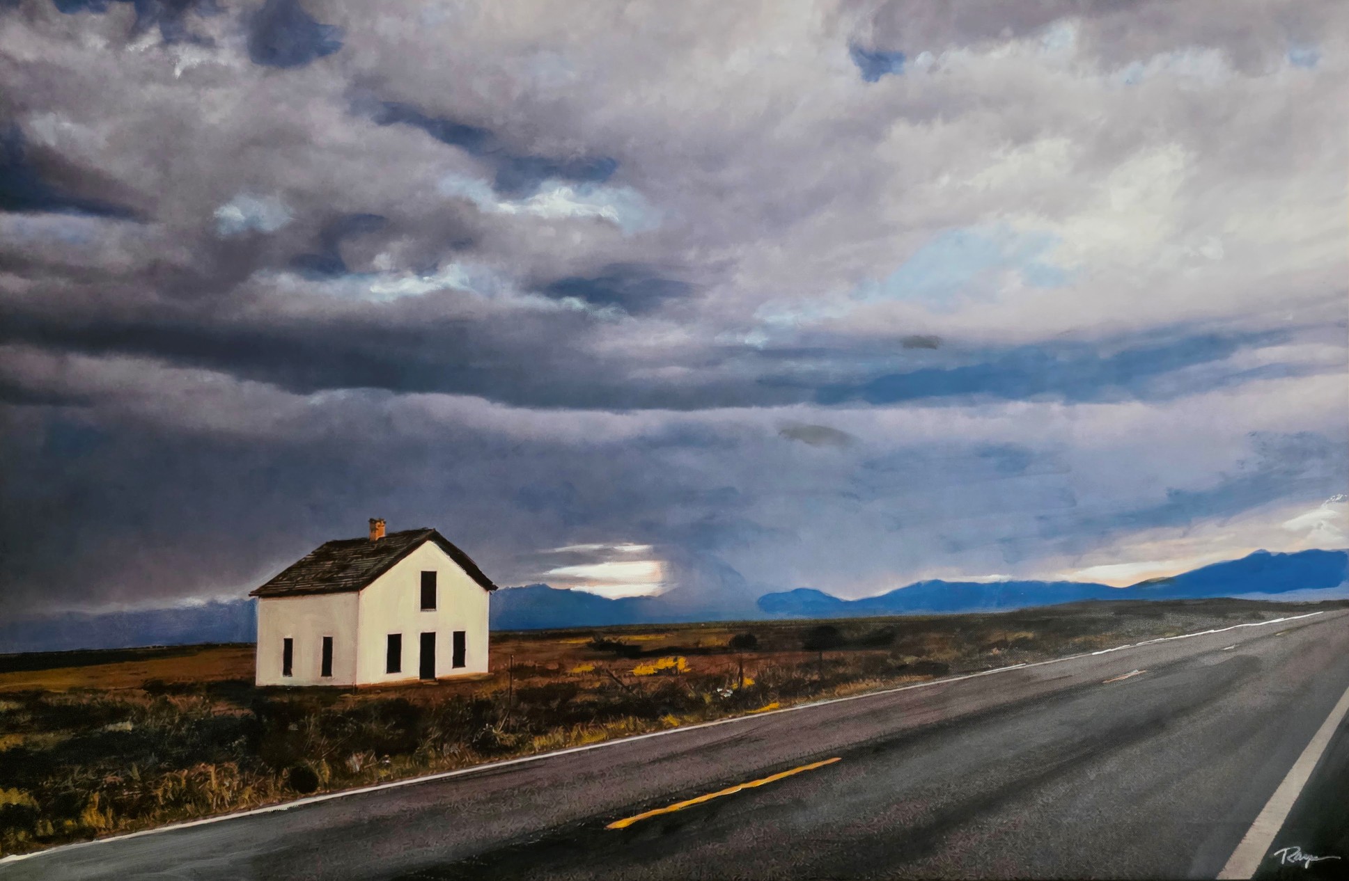 Colorado highway and storm sky oil painting