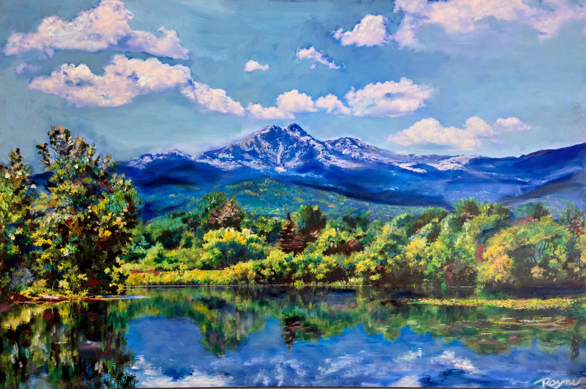 Colorado mountain reflected in a calm lake oil painting