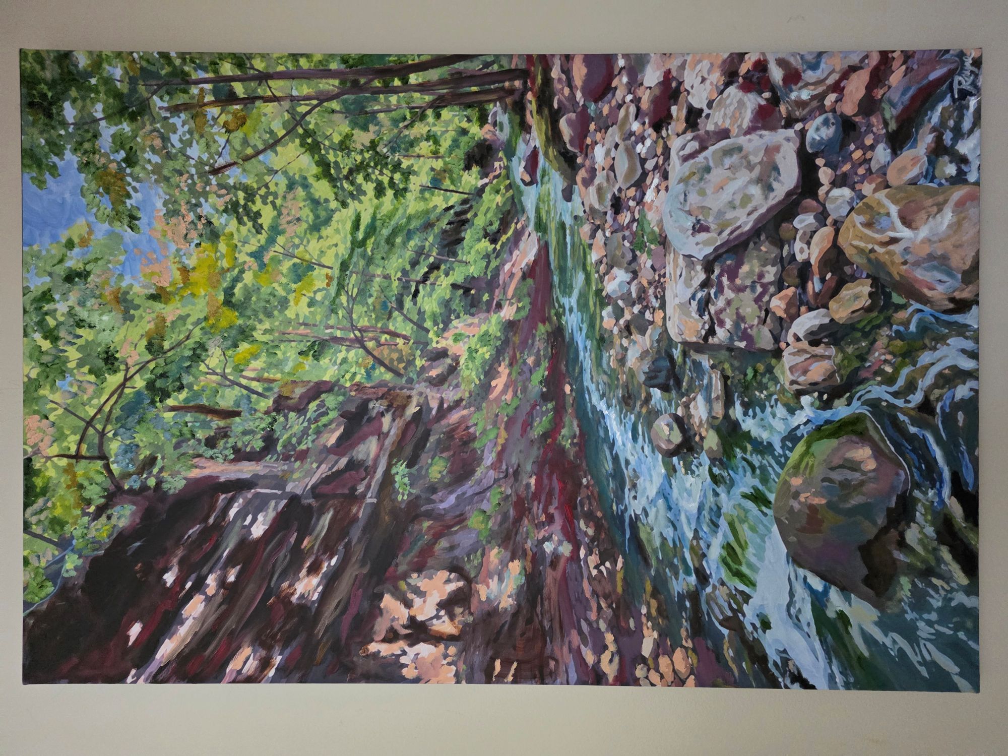 Oil painting of a curve in Line Creek in Kansas City North