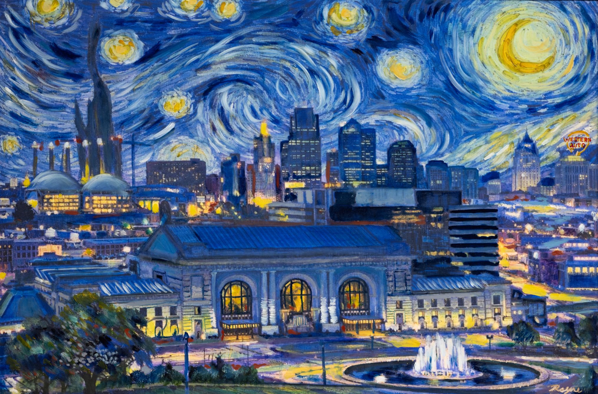 Kansas City Union Station Starry Night oil painting