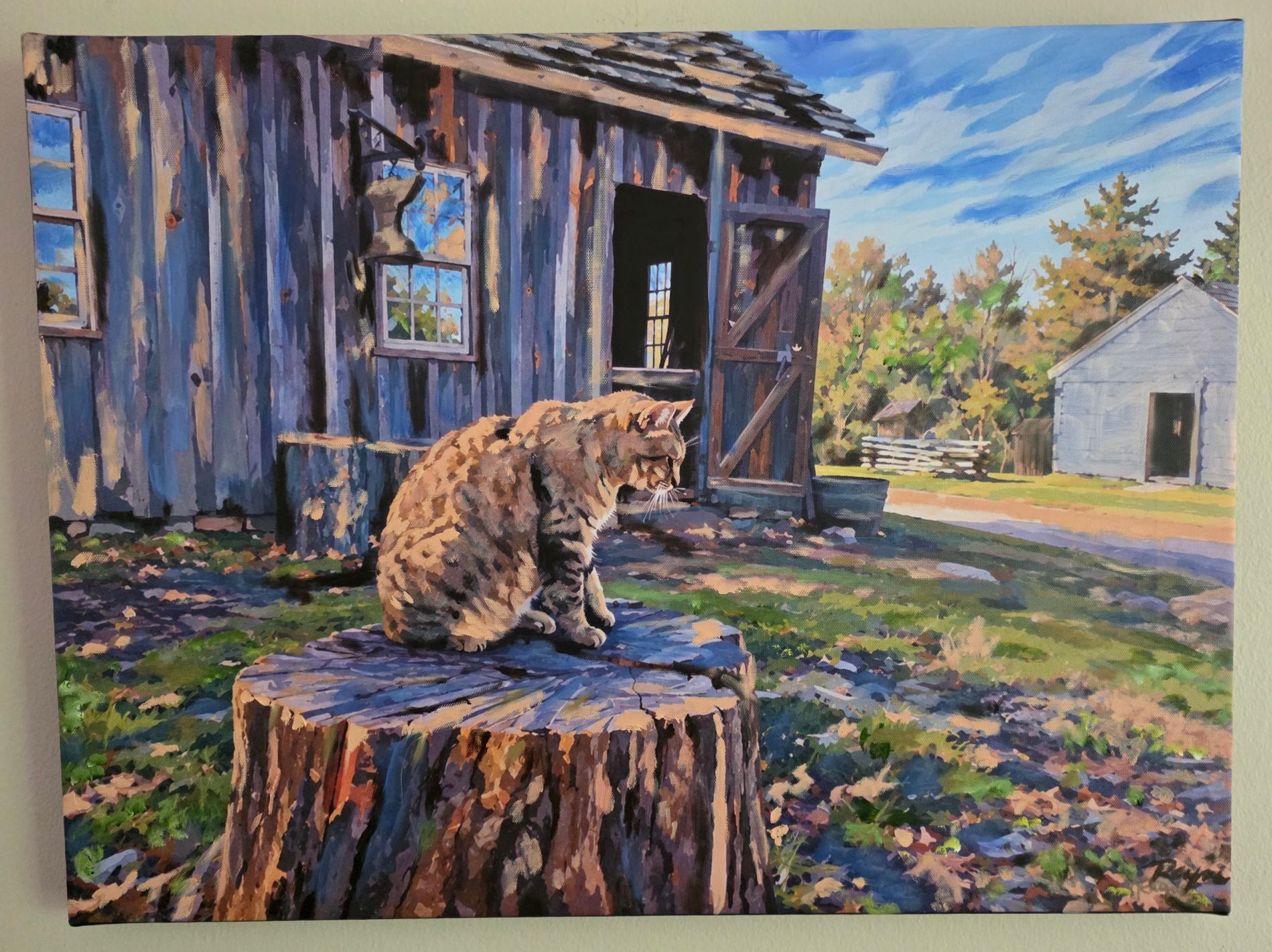 Oil painting of a cat at Missouri Town 1855 in Jackson County, Missouri