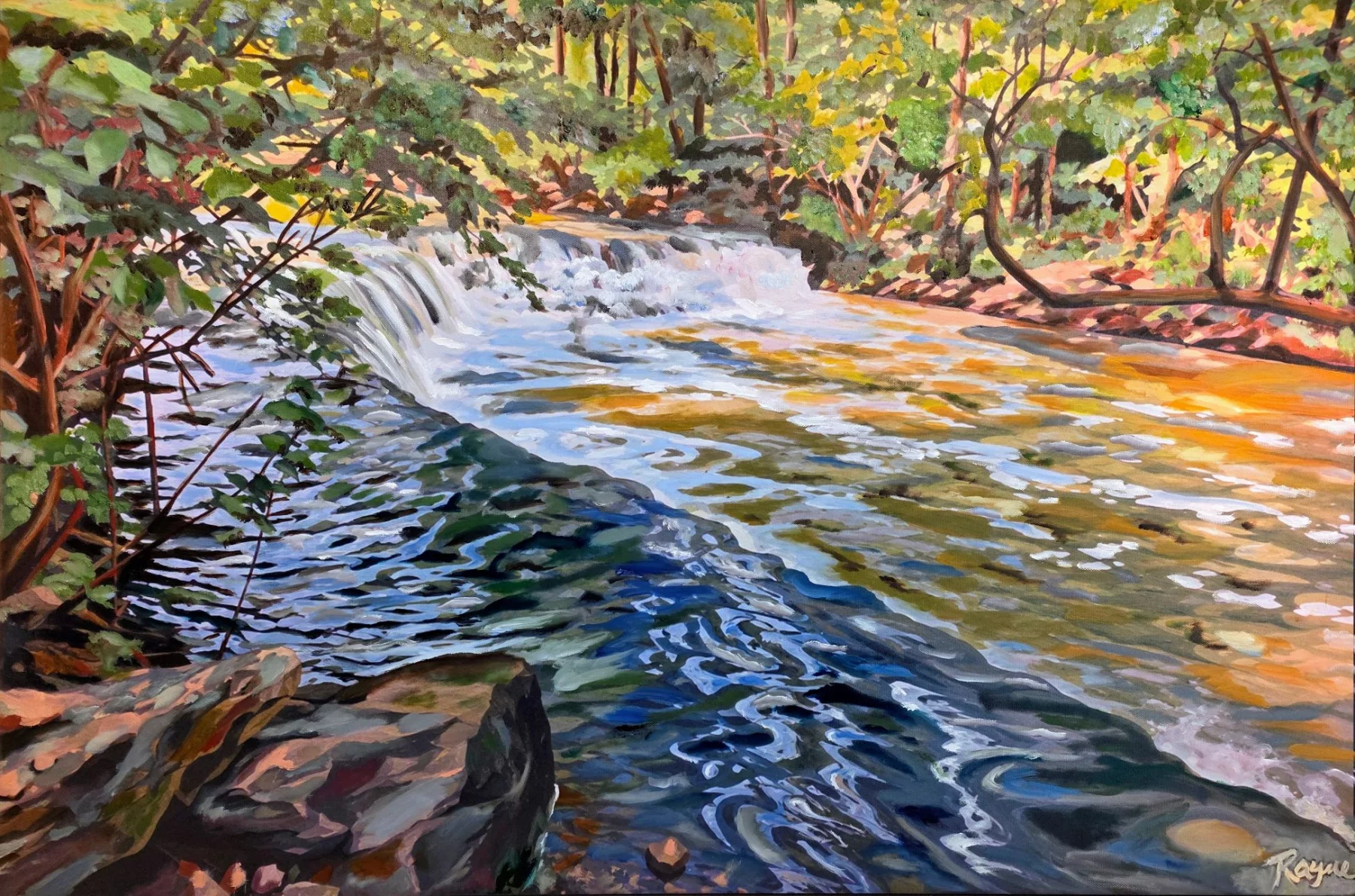 Line Creek Falls, Oil over giclée on canvas artwork by Rayne Ethetton