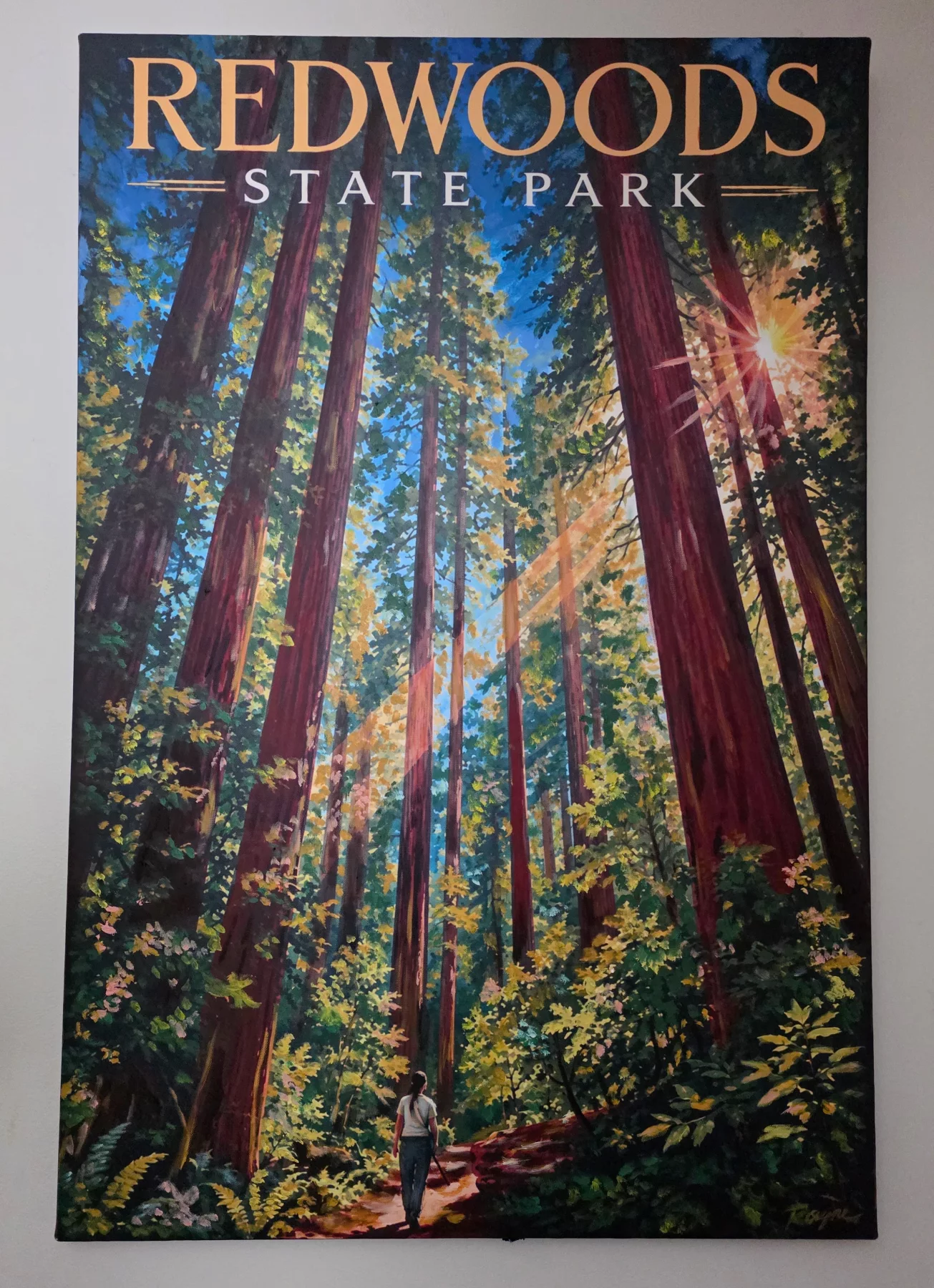 Redwoods Poster Self Portrait, Oil over giclée on canvas artwork by Rayne Ethetton